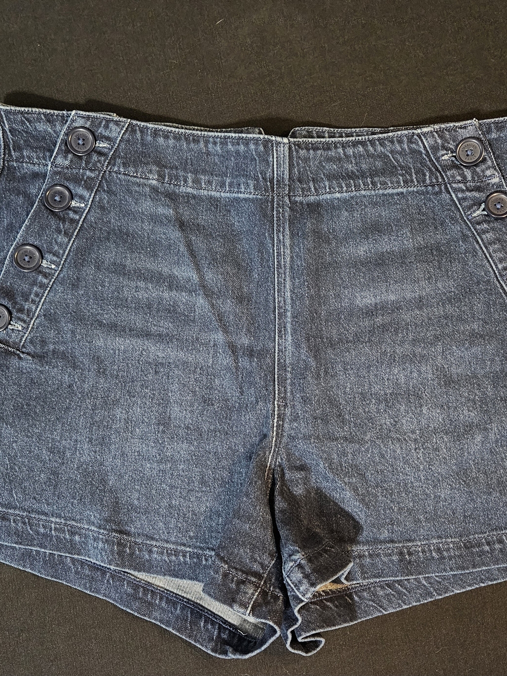 American Eagle Outfitters Dark Blue High-Rise Button-Accent Denim Shorts